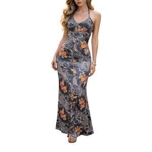 Vintage Floral Maxi Slip Dress Y2K Retro Whimsigoth Beach Boho Size Small